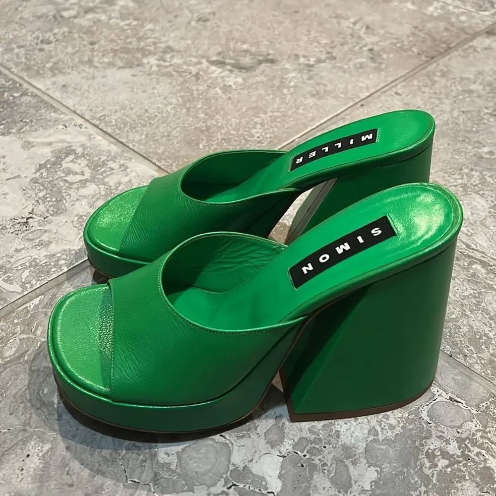 Simon Miller F229 Slice High Heel Sandals in Green, New, Size 36